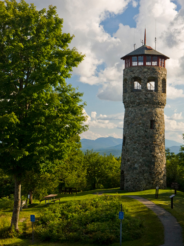 The historic fire tower at Weeks State Park in Lancaster, NH